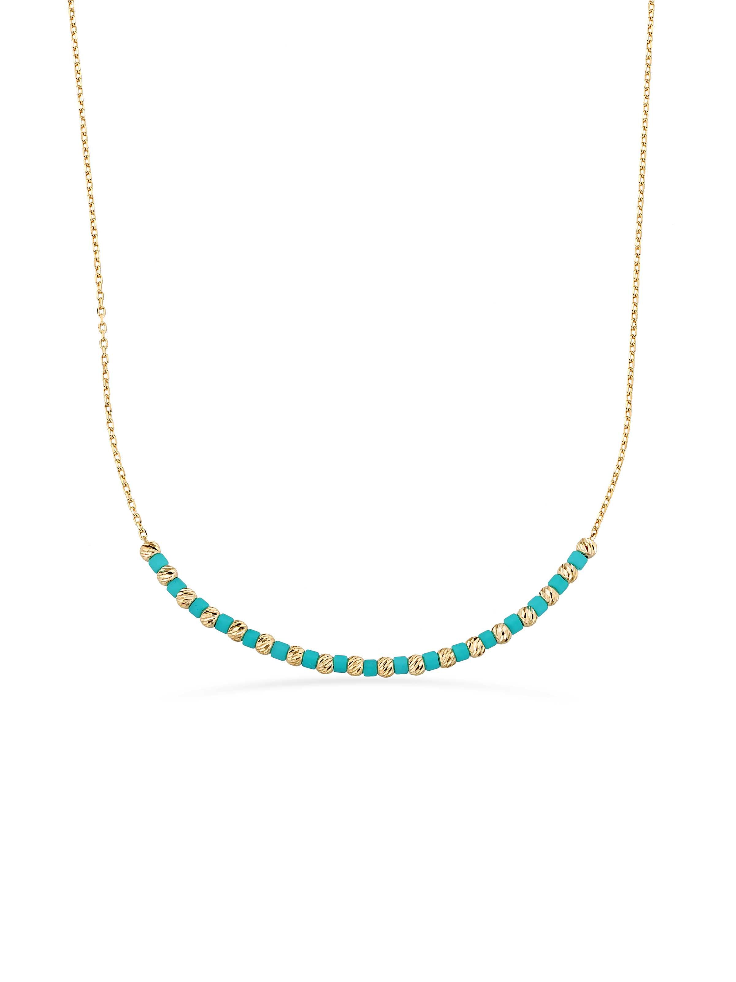Row Dorika Bead & Turquoise Stone Necklace in 14K Gold by Elef Jewelry