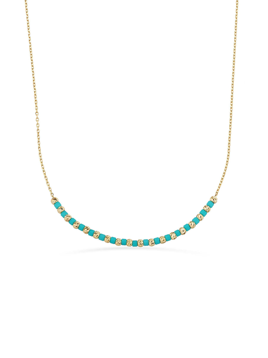 Row Dorika Bead & Turquoise Stone Necklace in 14K Gold