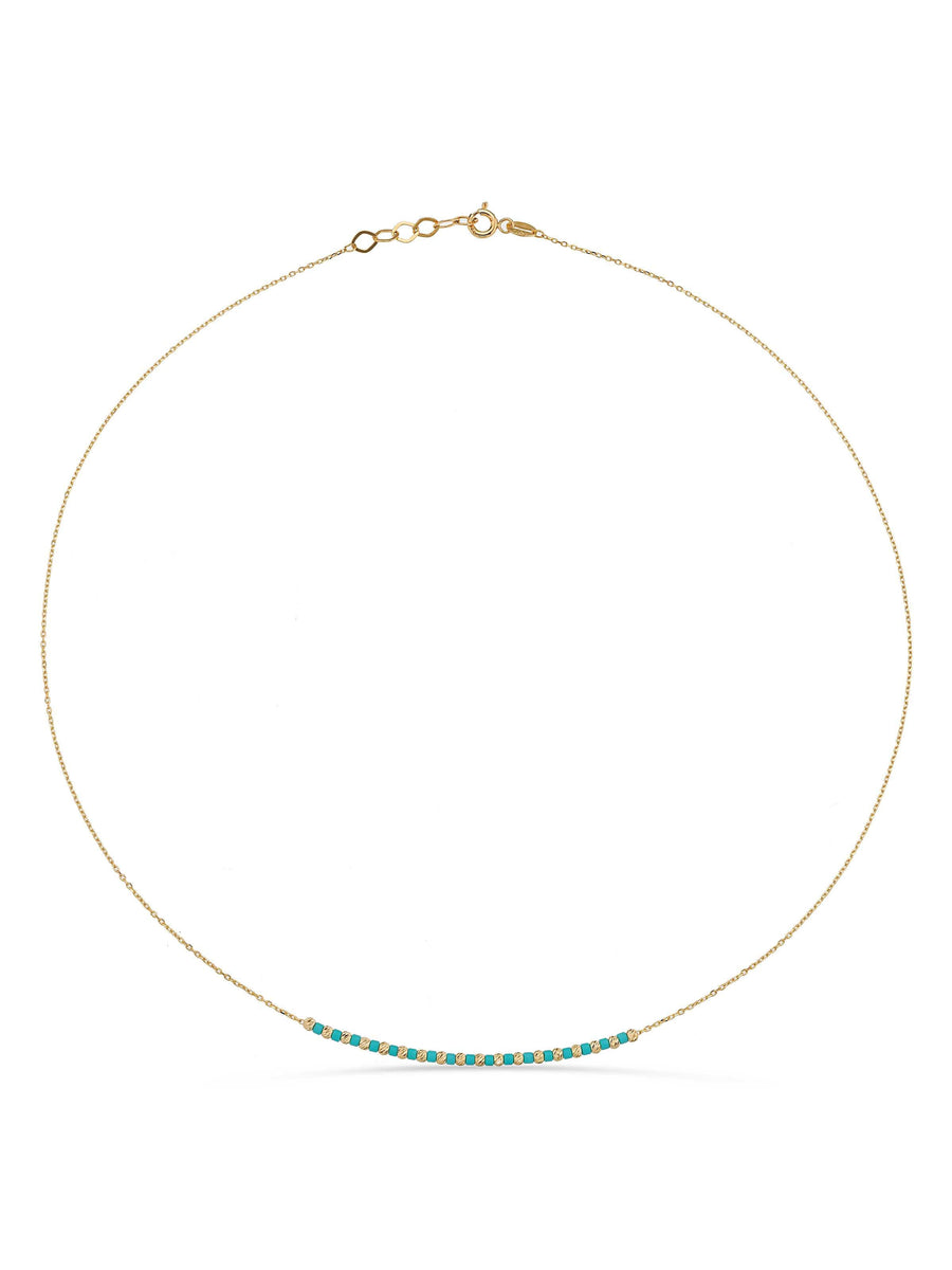 Row Dorika Bead & Turquoise Stone Necklace in 14K Gold