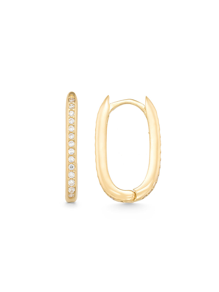 Stone-Set Oval Form Earrings in 14K Gold