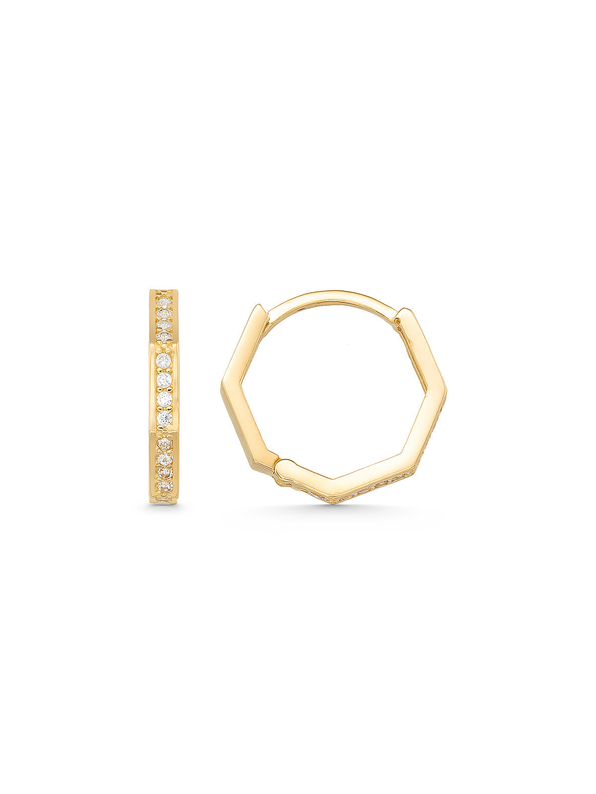 Stone-Set Hexagonal Form Earrings in 14K Gold by Elef Jewelry