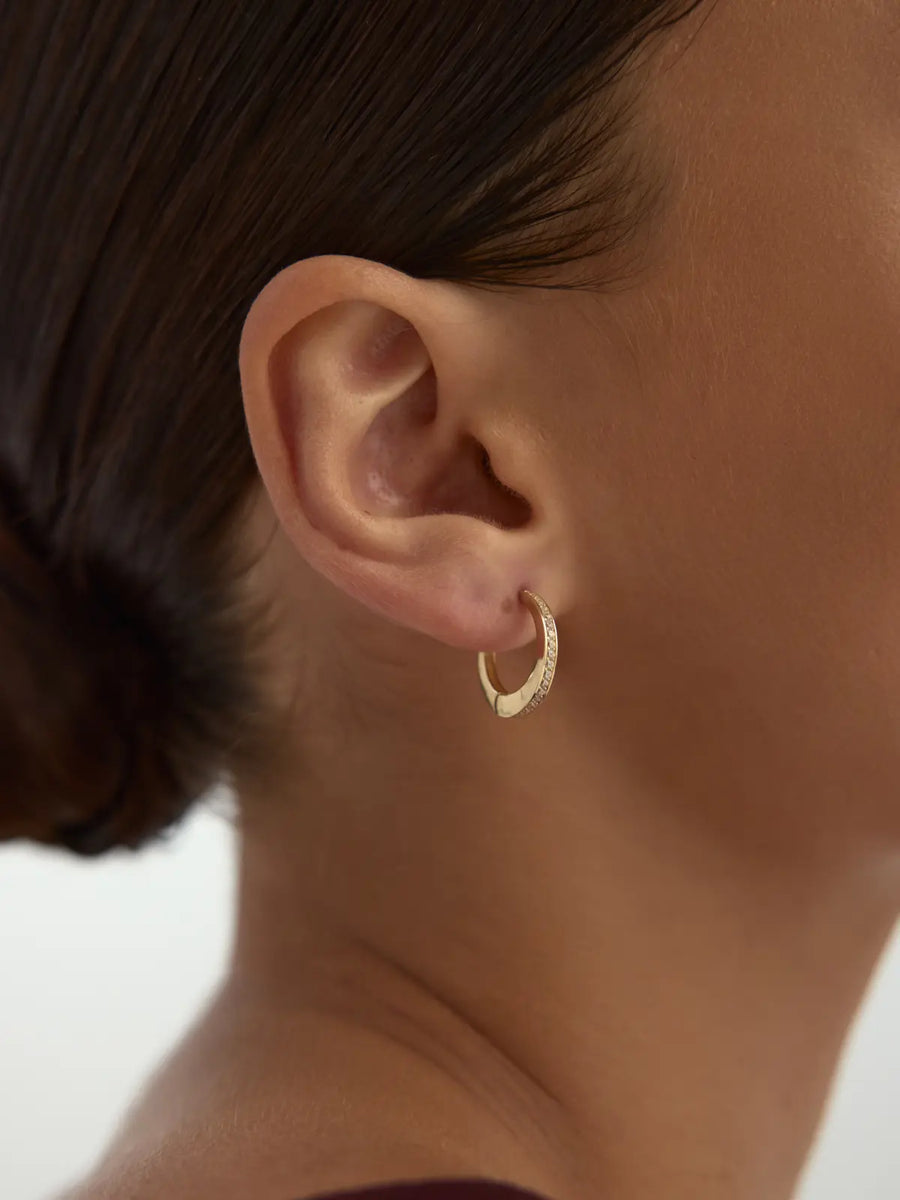 Stone-Set Domed Hoop Earrings in 14K Gold