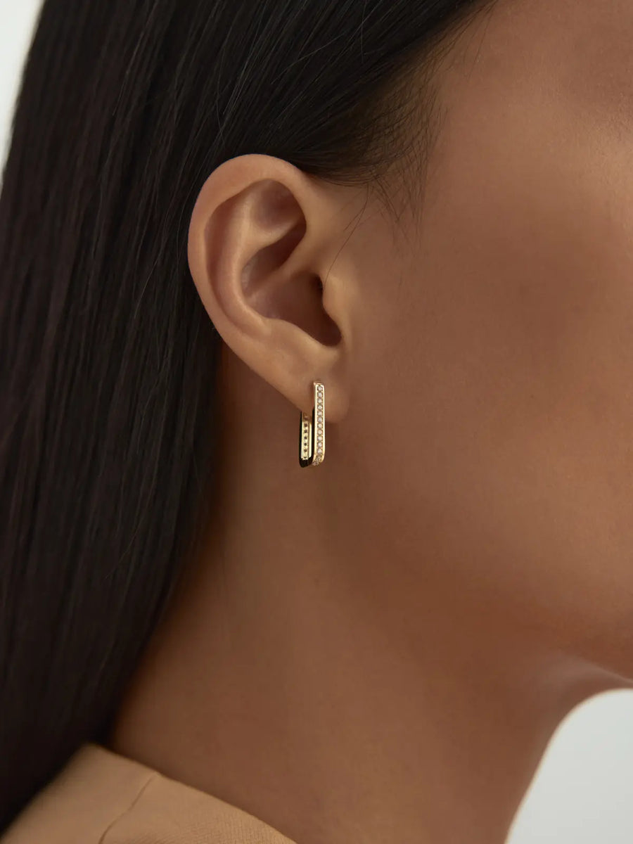 Stone-Set Rectangular Form Earrings in 14K Gold