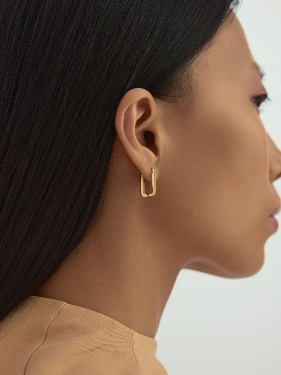 Stone-Set Rectangular Form Earrings in 14K Gold