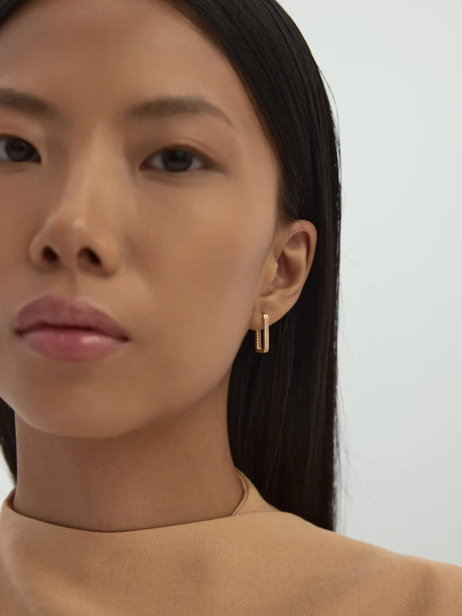 Stone-Set Rectangular Form Earrings in 14K Gold
