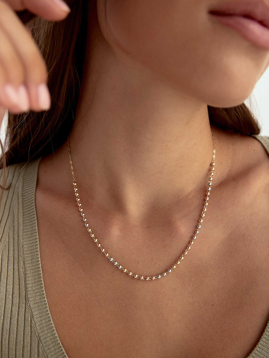 Row Tri-Color Dorika Bead Necklace in 14K Gold