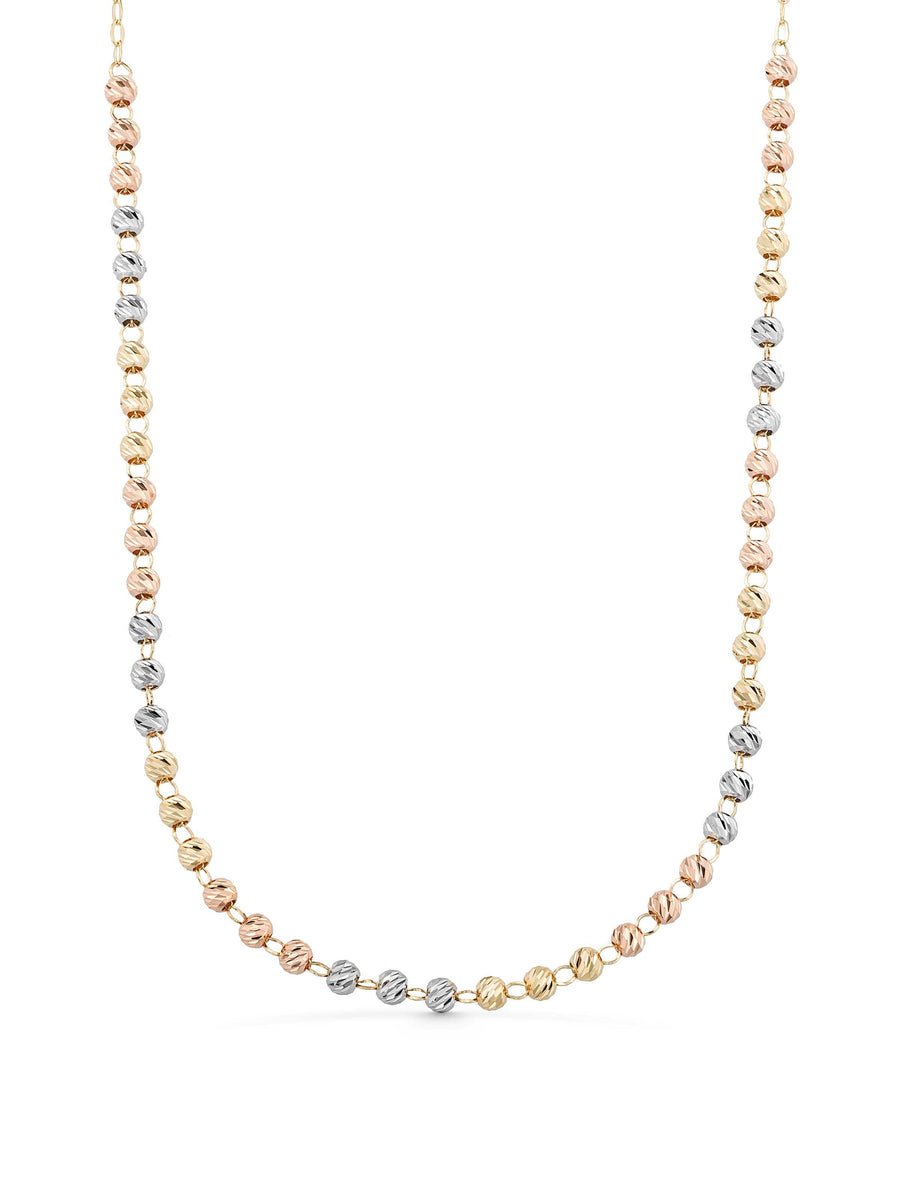 Row Tri-Color Dorika Bead Necklace in 14K Gold