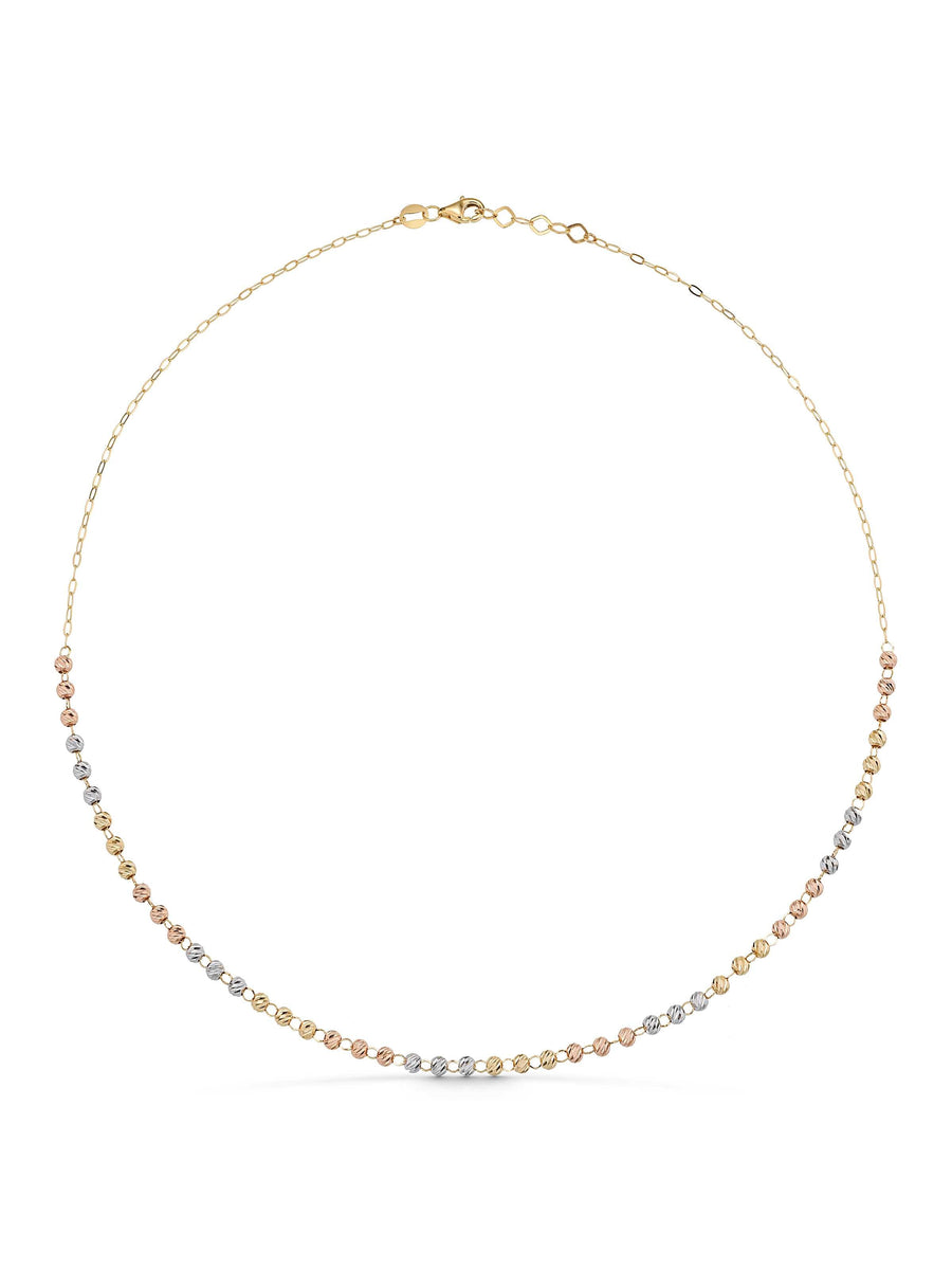 Row Tri-Color Dorika Bead Necklace in 14K Gold