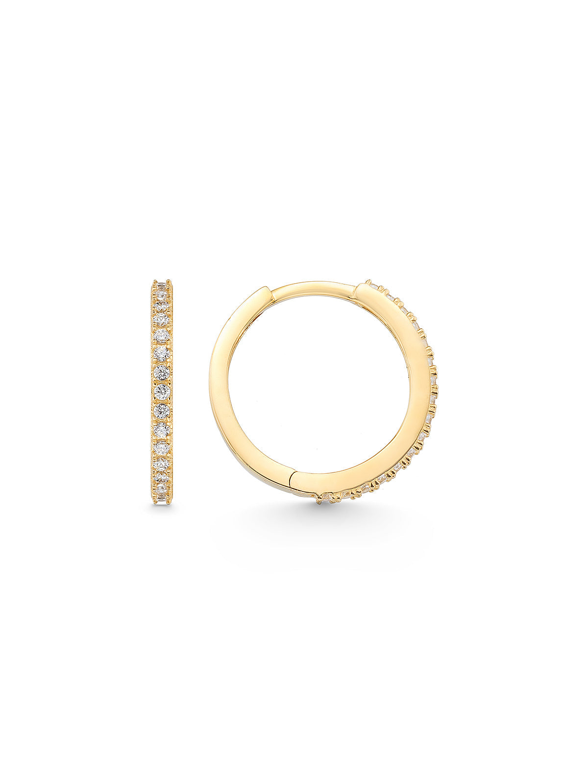Row White Stone Slim Hoop Earrings in 14K Gold by Elef Jewelry