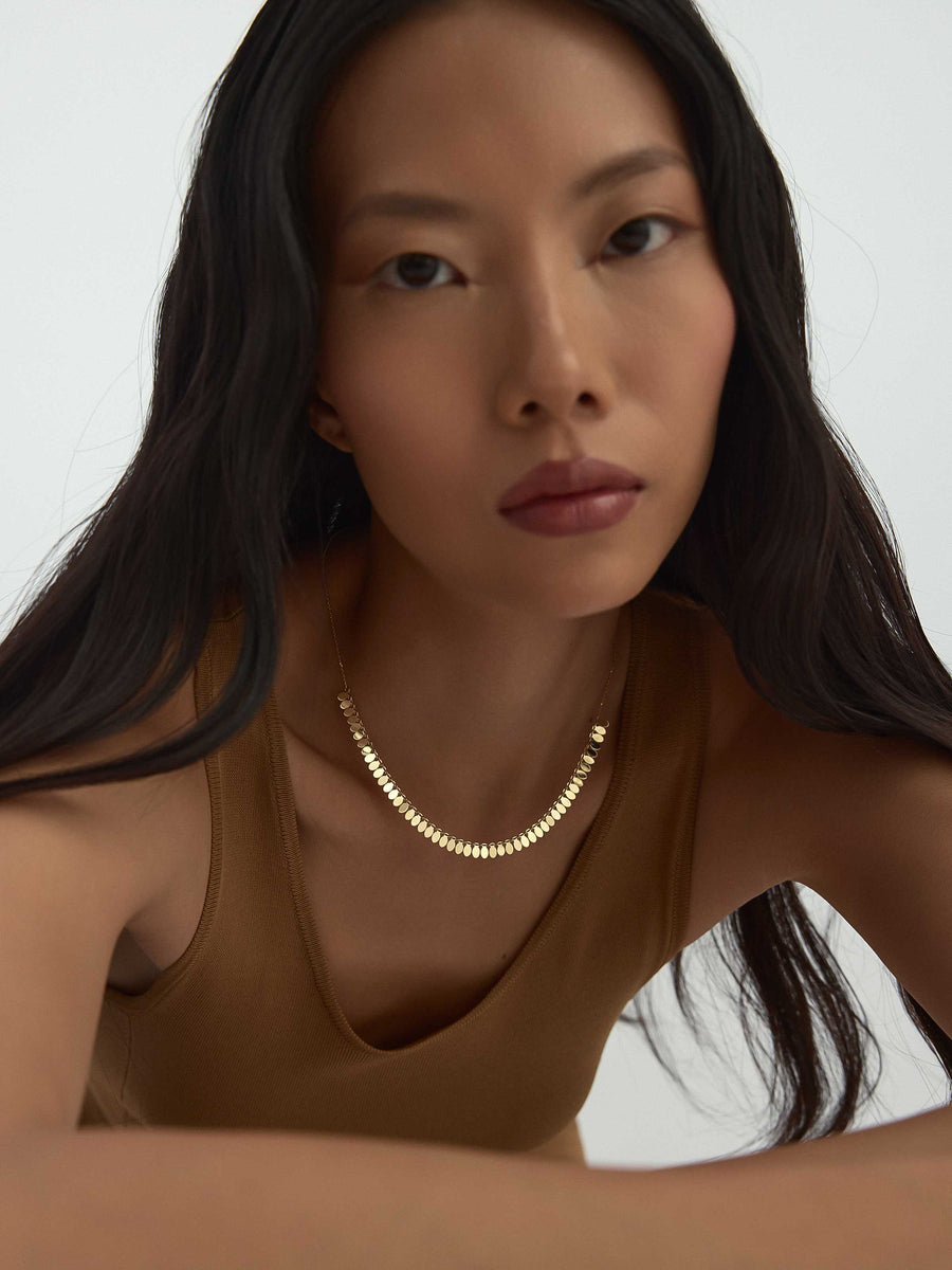 Row Oval Form Necklace in 14K Gold
