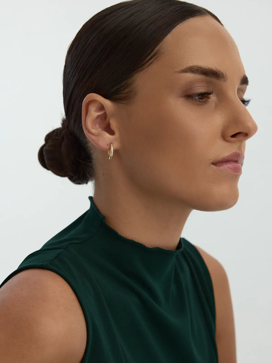 Stone-Set Domed Hoop Earrings in 14K Gold