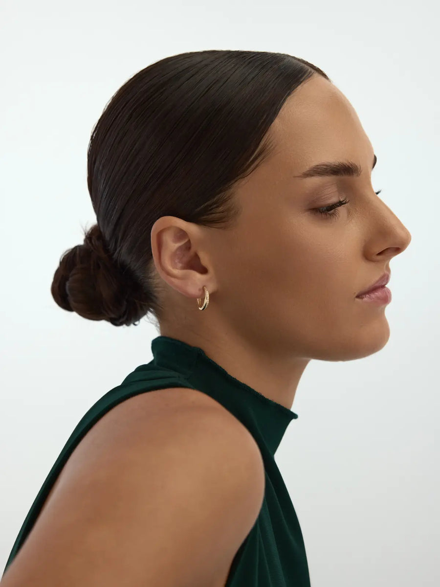 Stone-Set Domed Hoop Earrings in 14K Gold
