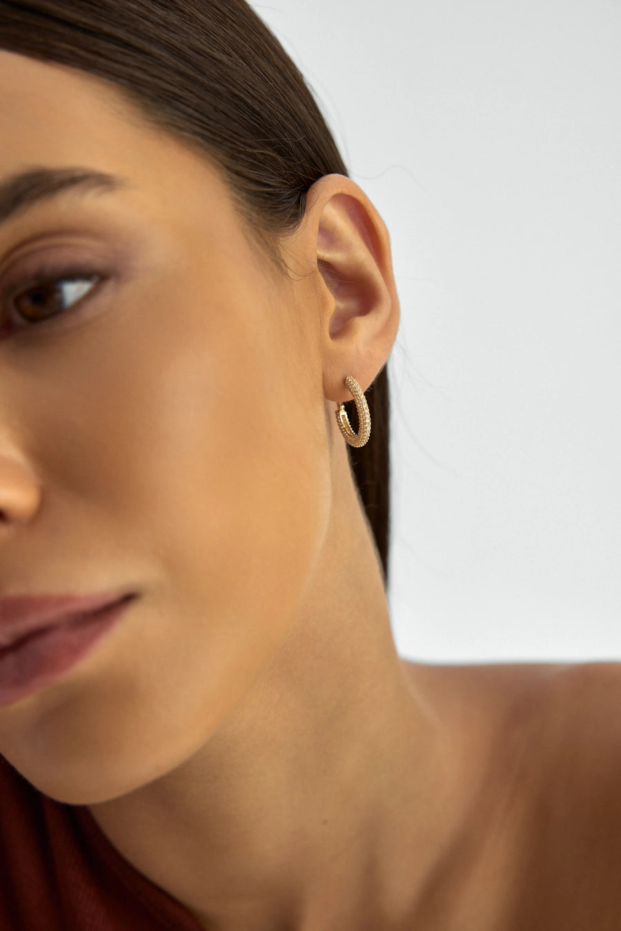 Stone-Set Domed Half Hoop Earrings in 14K Gold