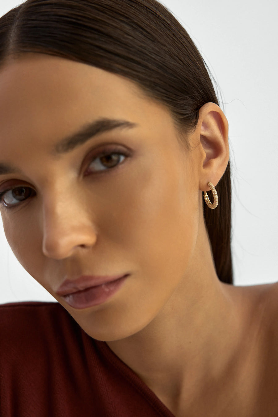 Stone-Set Domed Half Hoop Earrings in 14K Gold
