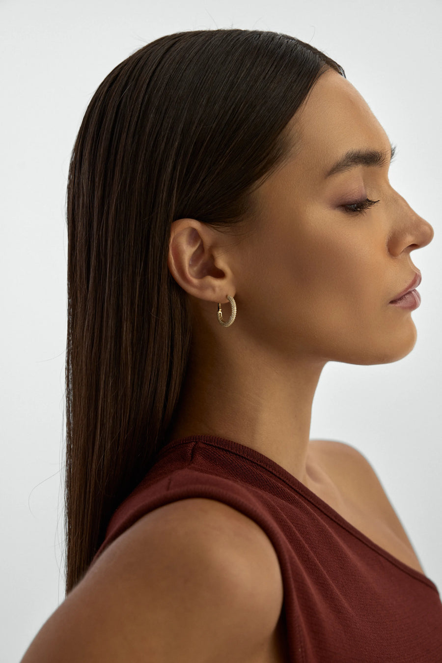 Stone-Set Domed Half Hoop Earrings in 14K Gold
