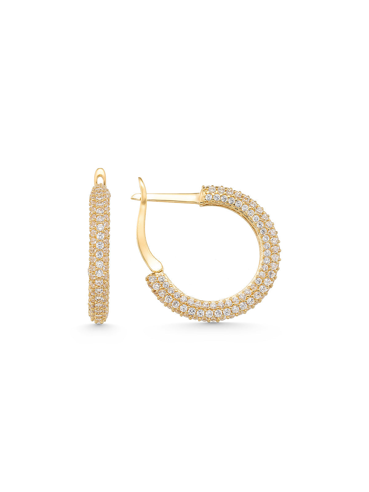 Stone-Set Domed Half Hoop Earrings in 14K Gold by Elef Jewelry