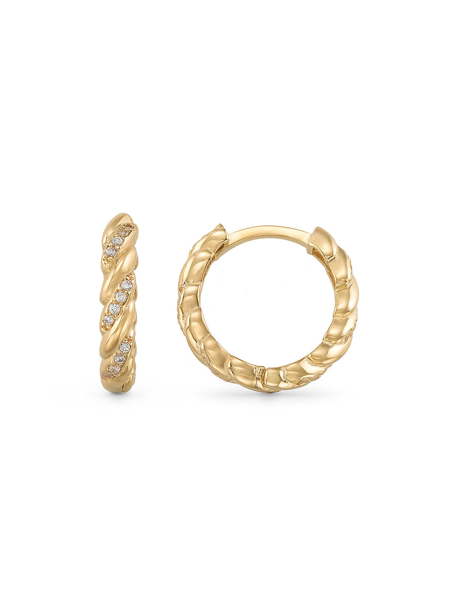 Stone-Set Twisted Hoop Earrings in 14K Gold