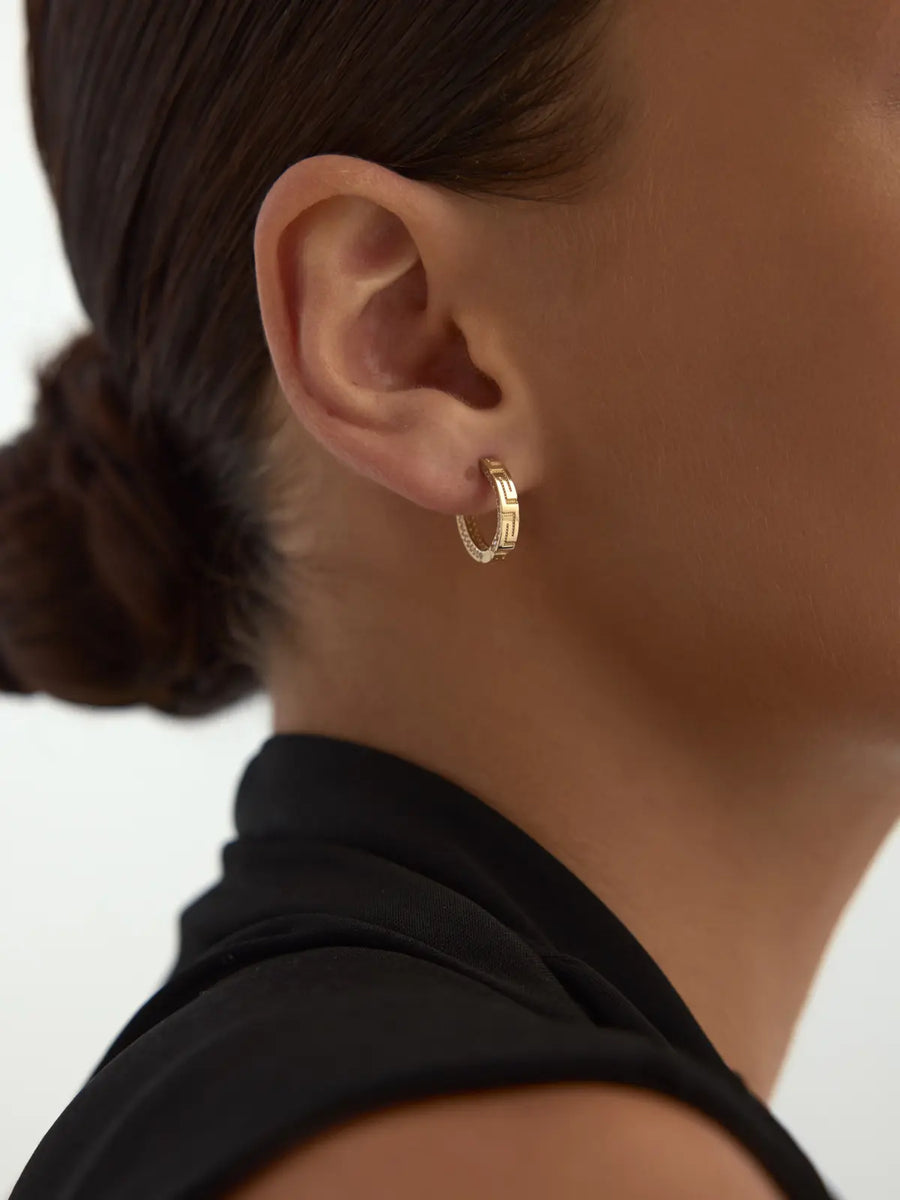 Stone-Set Patterned Hoop Earrings in 14K Gold