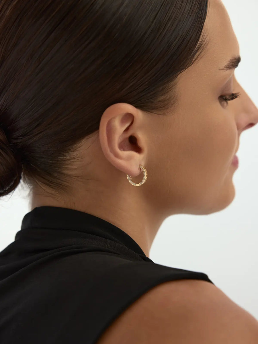 Stone-Set Patterned Hoop Earrings in 14K Gold