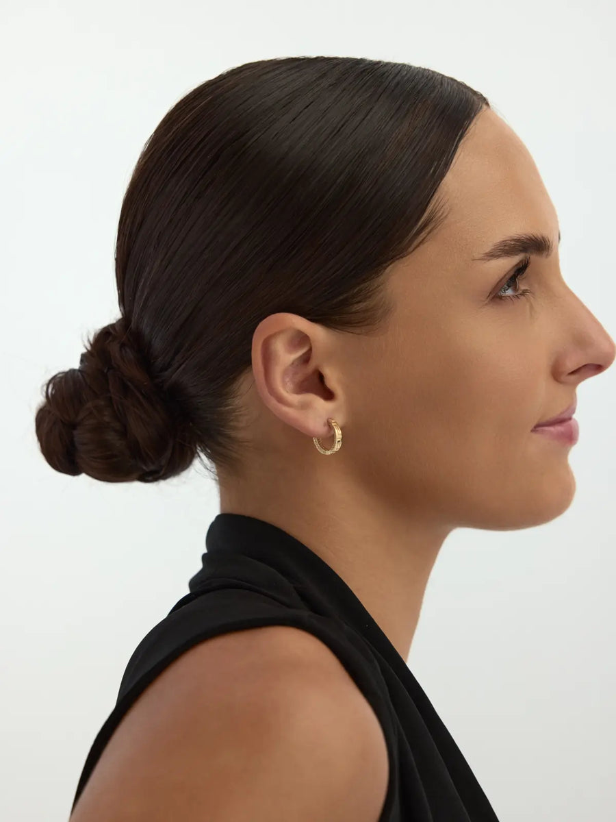 Stone-Set Patterned Hoop Earrings in 14K Gold