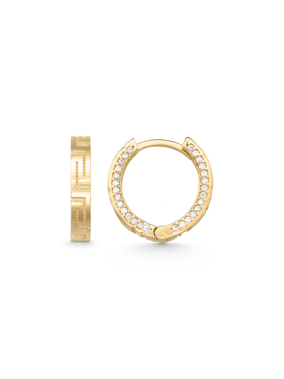 Stone-Set Patterned Hoop Earrings in 14K Gold by Elef Jewelry