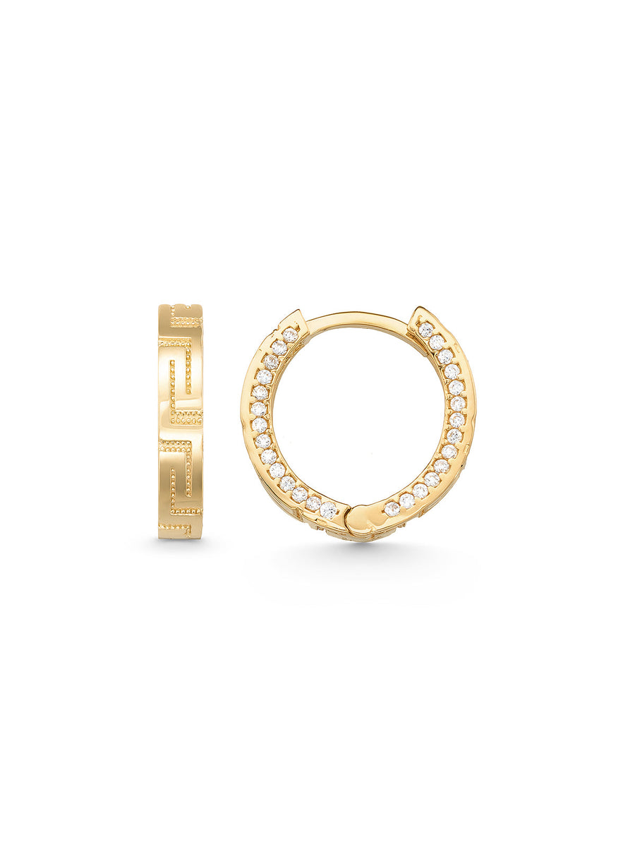 Stone-Set Patterned Hoop Earrings in 14K Gold