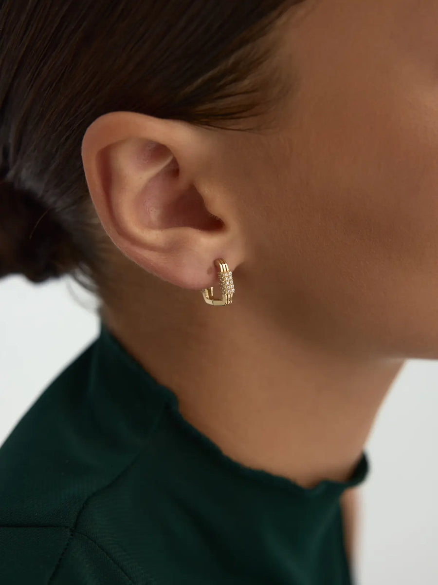 Stone-Set Rectangular Hoop Earrings in 14K Gold