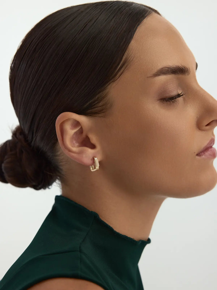 Stone-Set Rectangular Hoop Earrings in 14K Gold