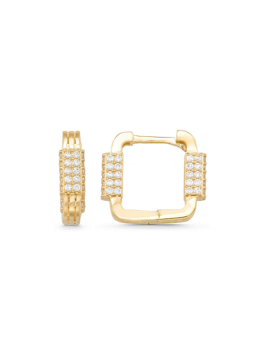 Stone-Set Rectangular Hoop Earrings in 14K Gold