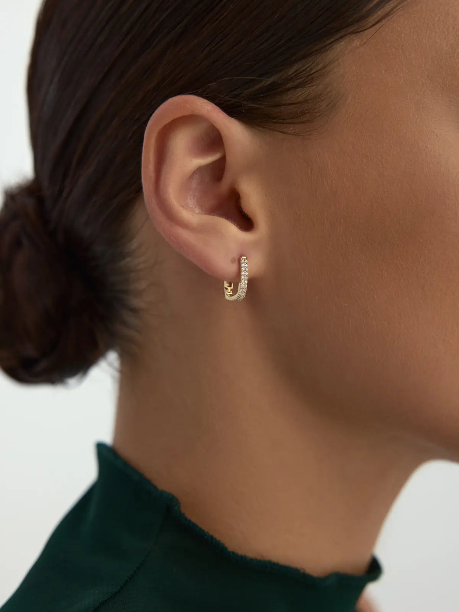 Stone-Set Rectangular Hoop Earrings in 14K Gold