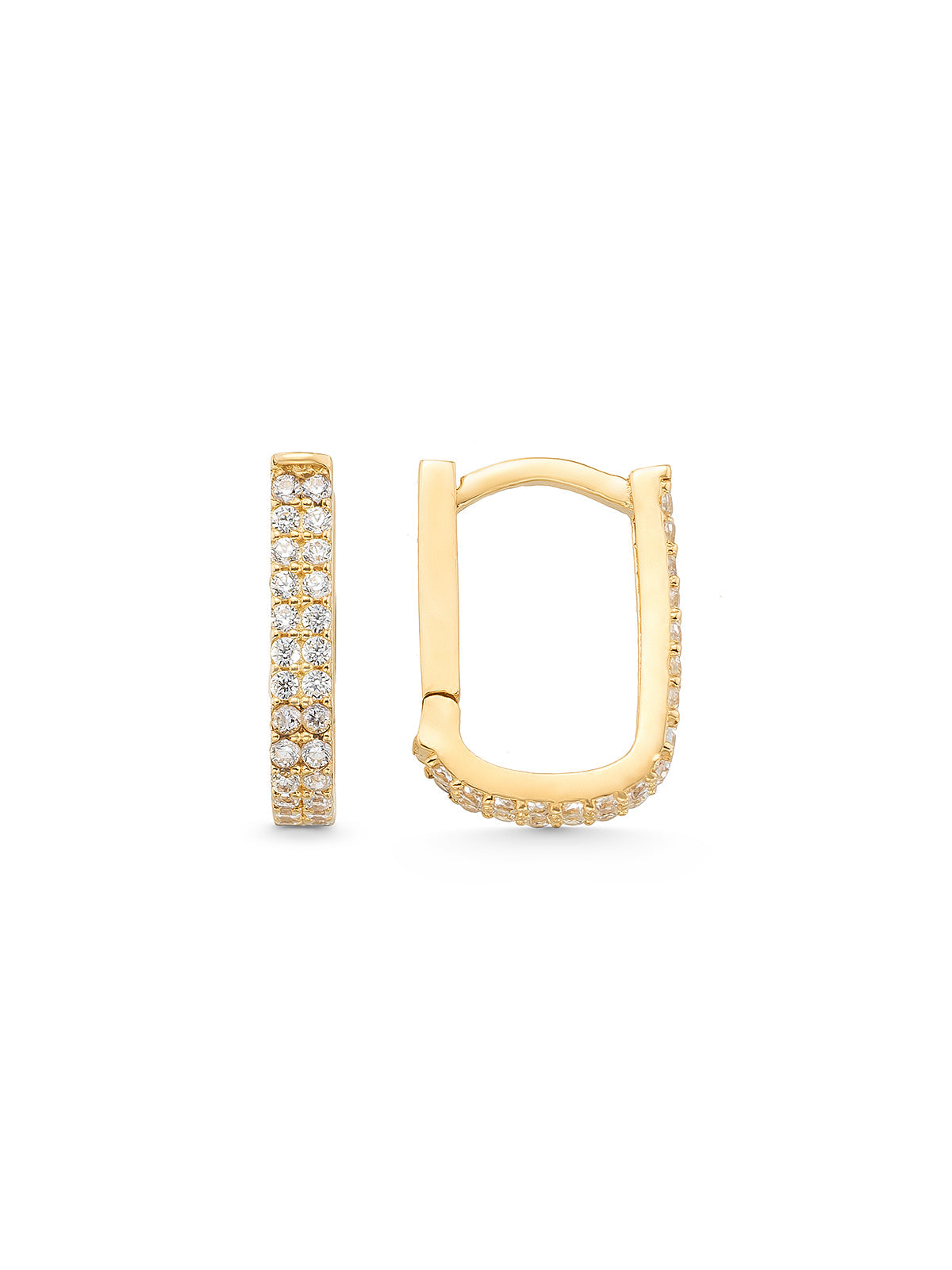 Stone-Set Rectangular Hoop Earrings in 14K Gold by Elef Jewelry