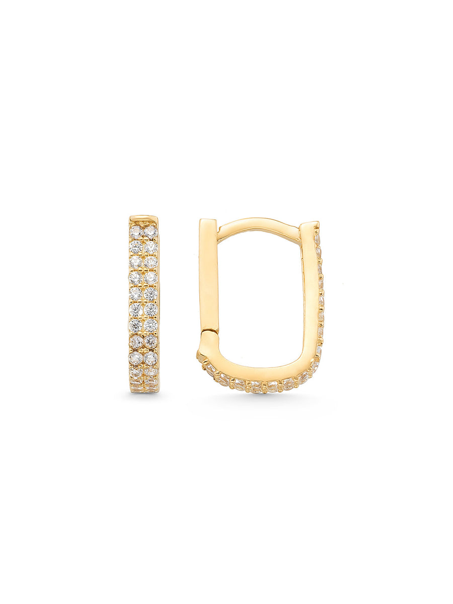 Stone-Set Rectangular Hoop Earrings in 14K Gold
