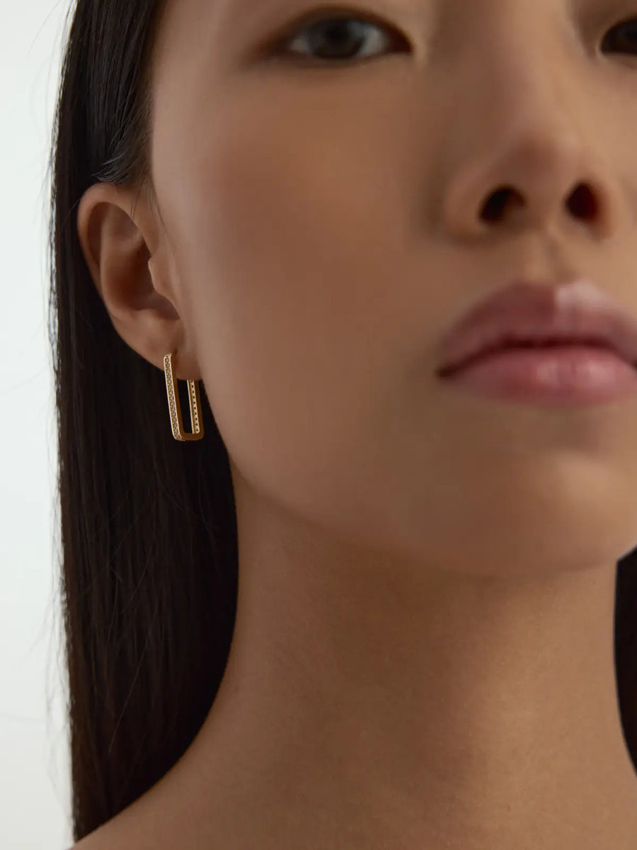 Stone-Set Rectangular Hoop Earrings in 14K Gold