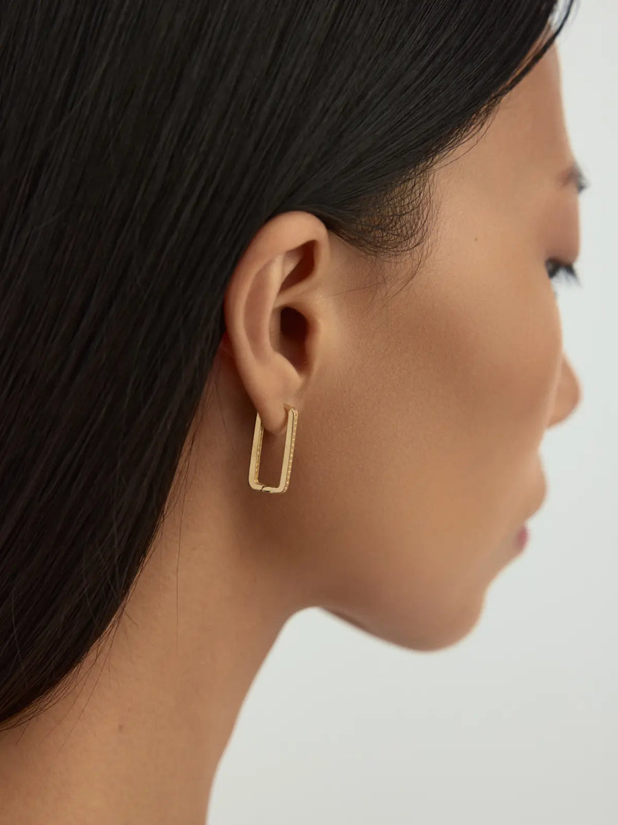 Stone-Set Rectangular Hoop Earrings in 14K Gold