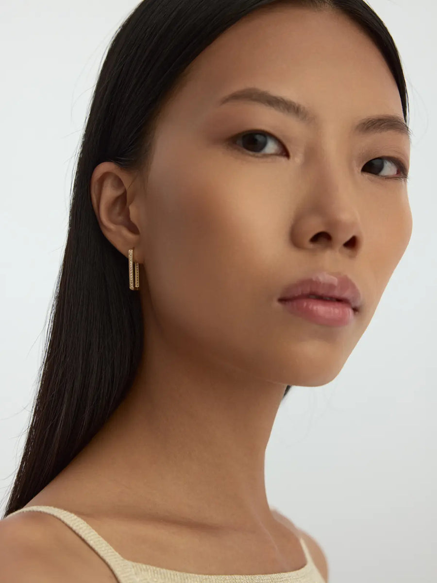 Stone-Set Rectangular Hoop Earrings in 14K Gold