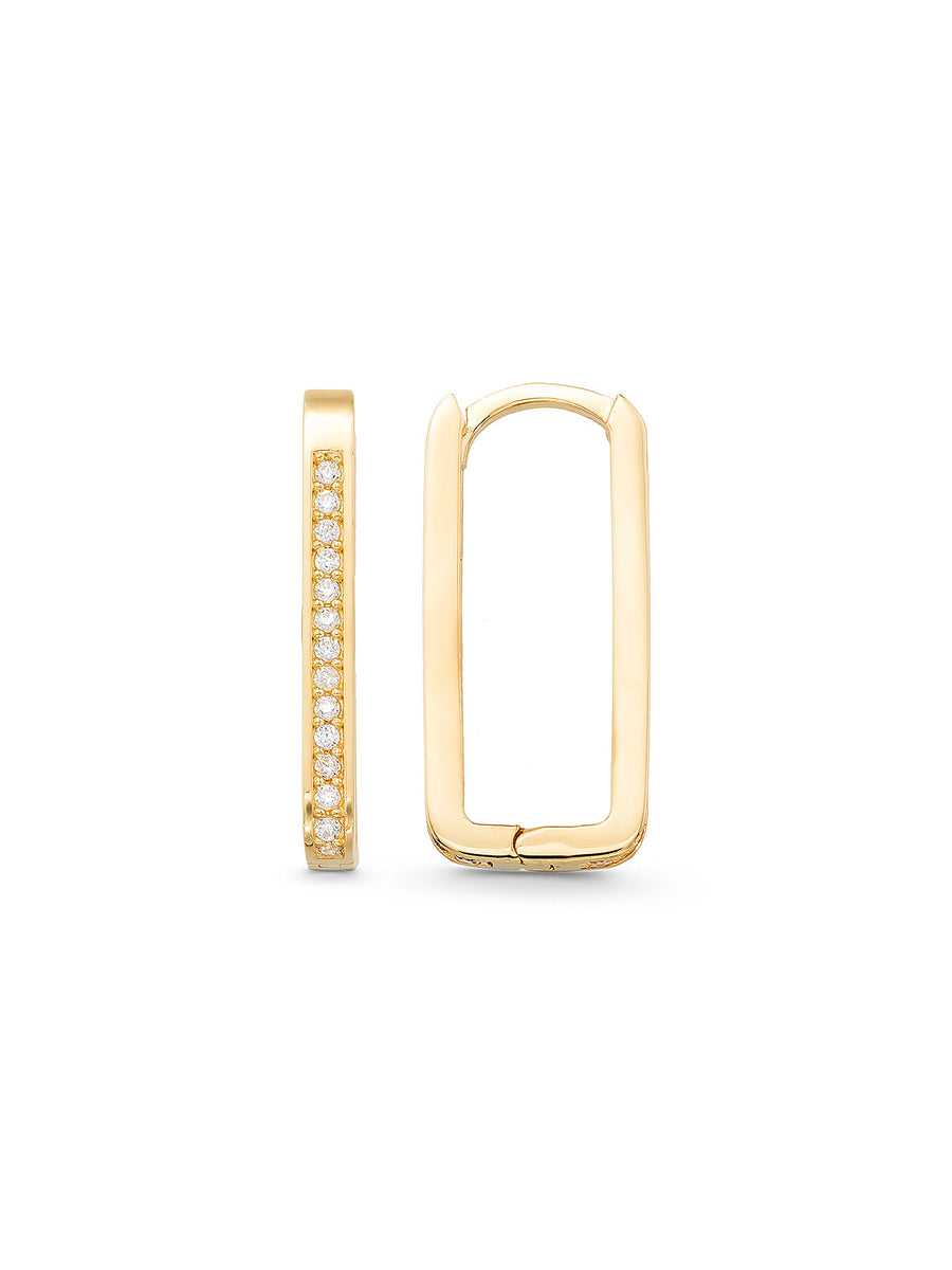 Stone-Set Rectangular Hoop Earrings in 14K Gold