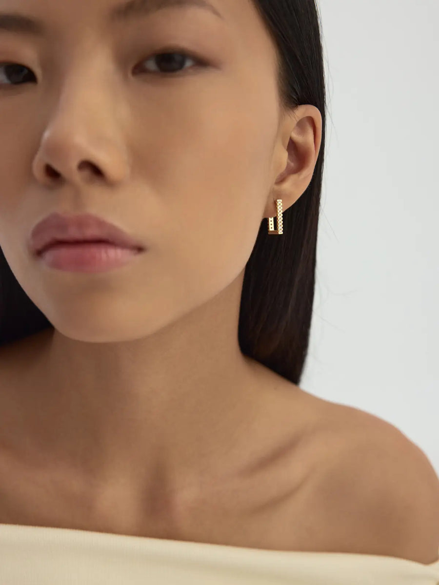 Stone-Set Square Earrings in 14K Gold