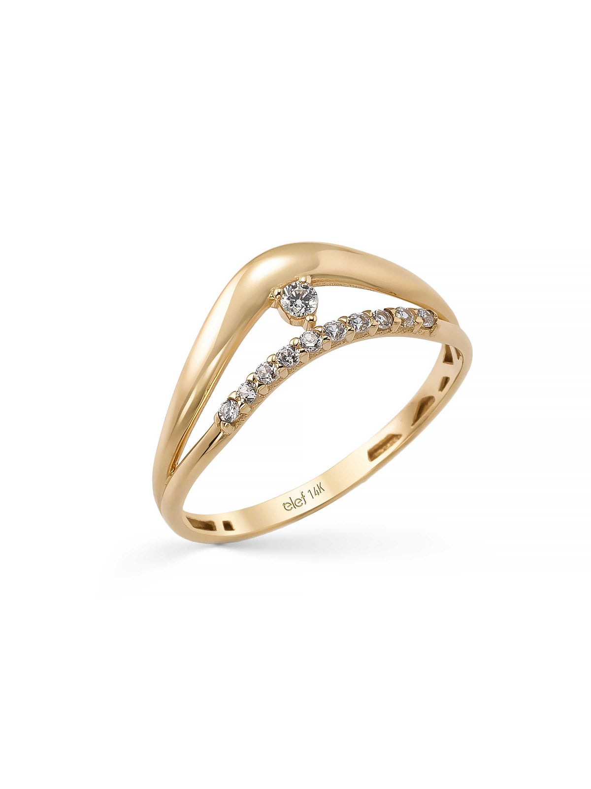 Stone-Set V Form Ring in 14K Gold by Elef Jewelry