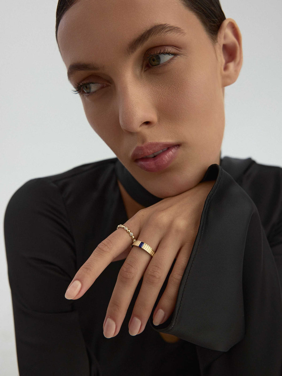 Black Baguette Stone Ring in 14K Gold