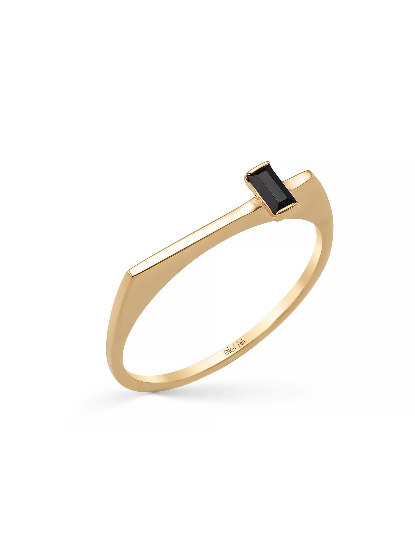 Black Baguette Stone Ring in 14K Gold by Elef Jewelry