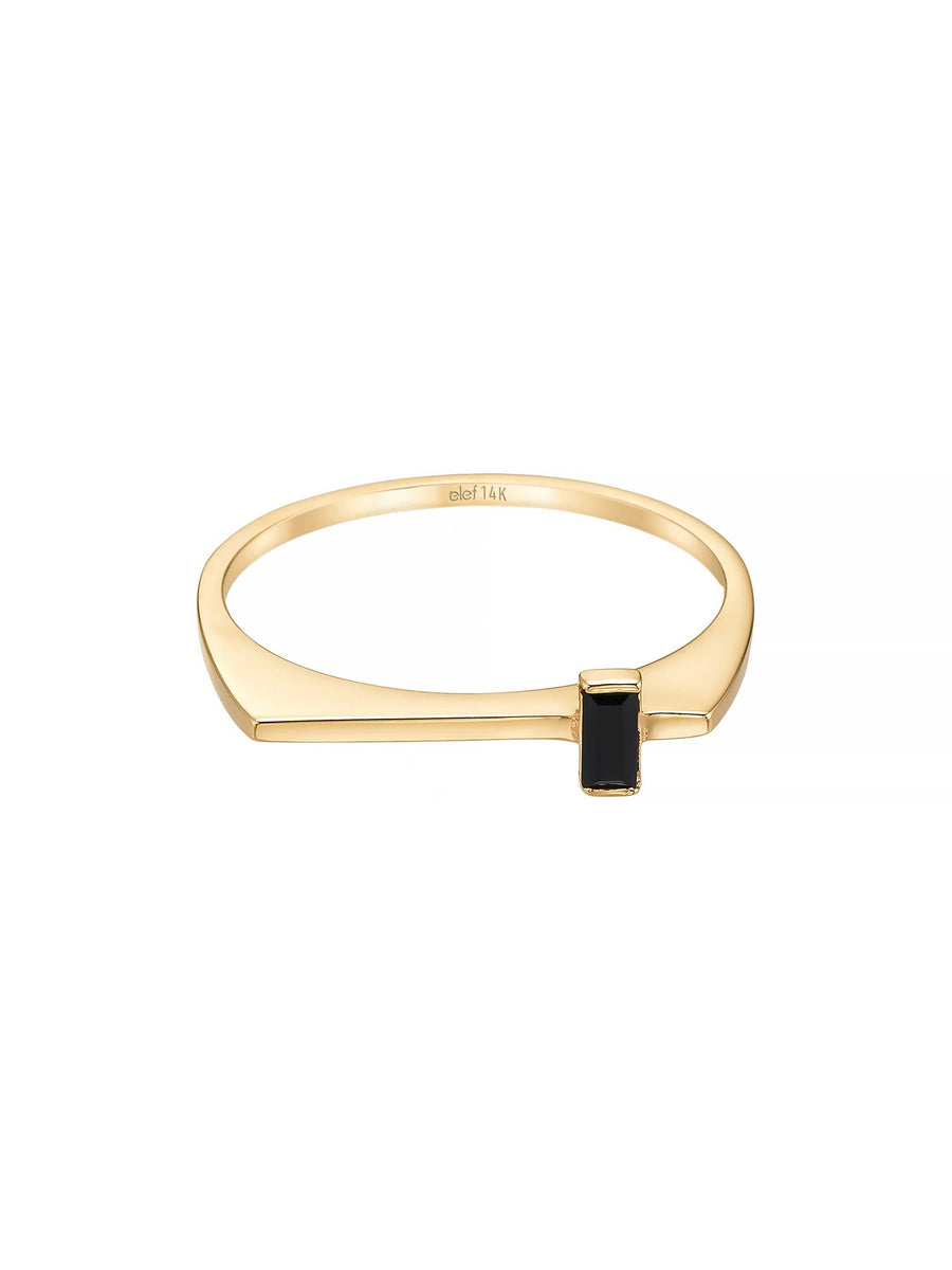 Black Baguette Stone Ring in 14K Gold