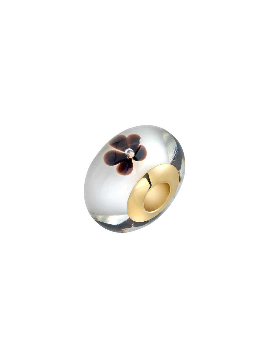 Black Flower Murano Glass Charm in 14K Gold