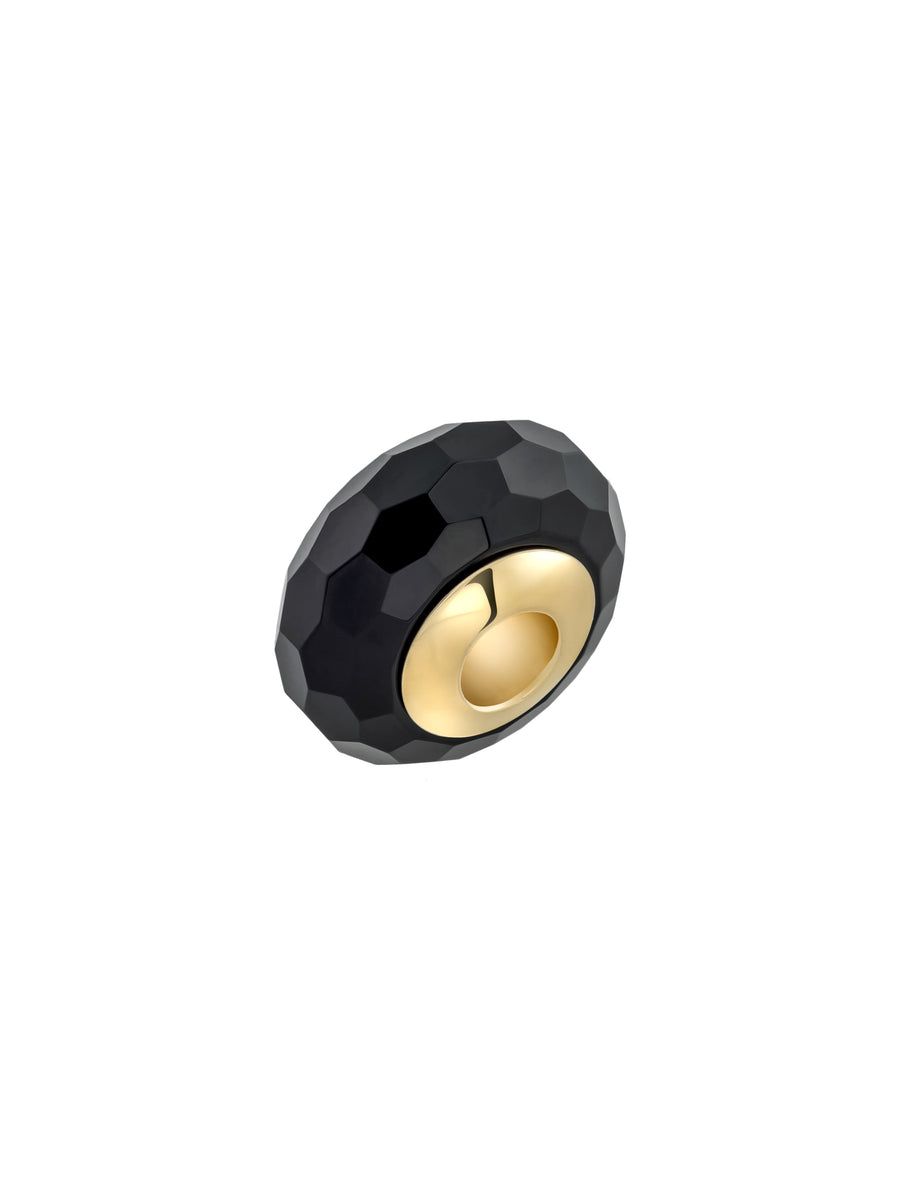 Black Facet Cut Murano Glass Charm in 14K Gold