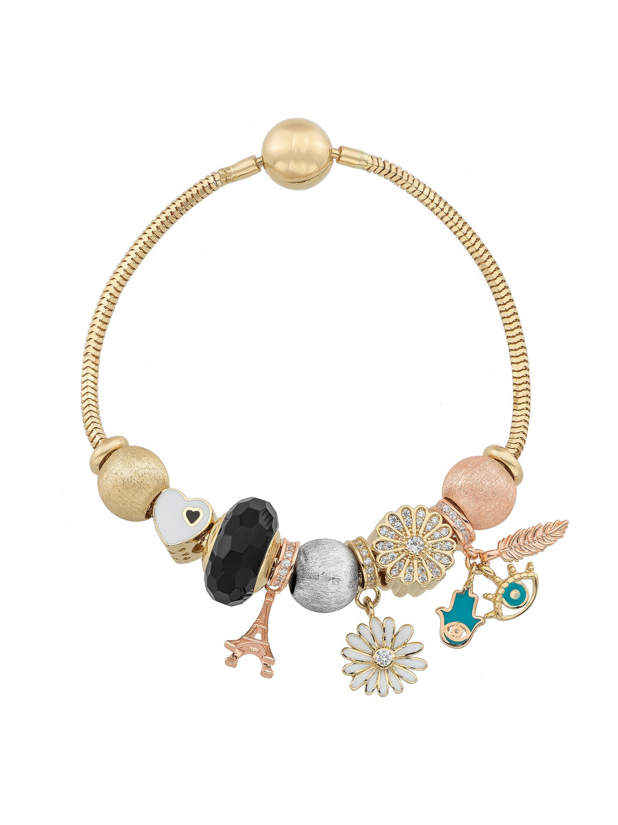 Black Facet Cut Murano Glass Charm in 14K Gold