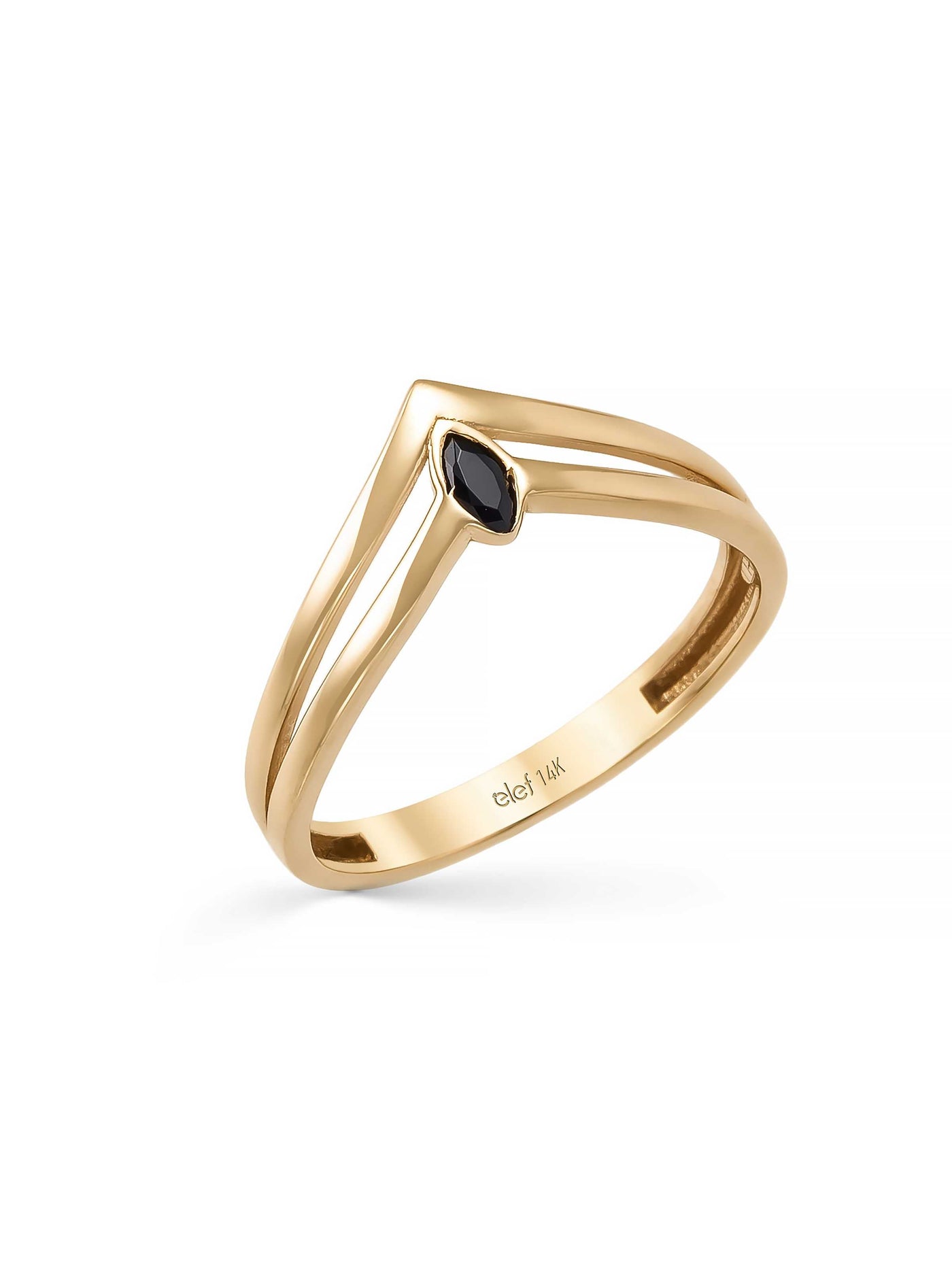 Black Marquise Stone Geometric Ring in 14K Gold by Elef Jewelry