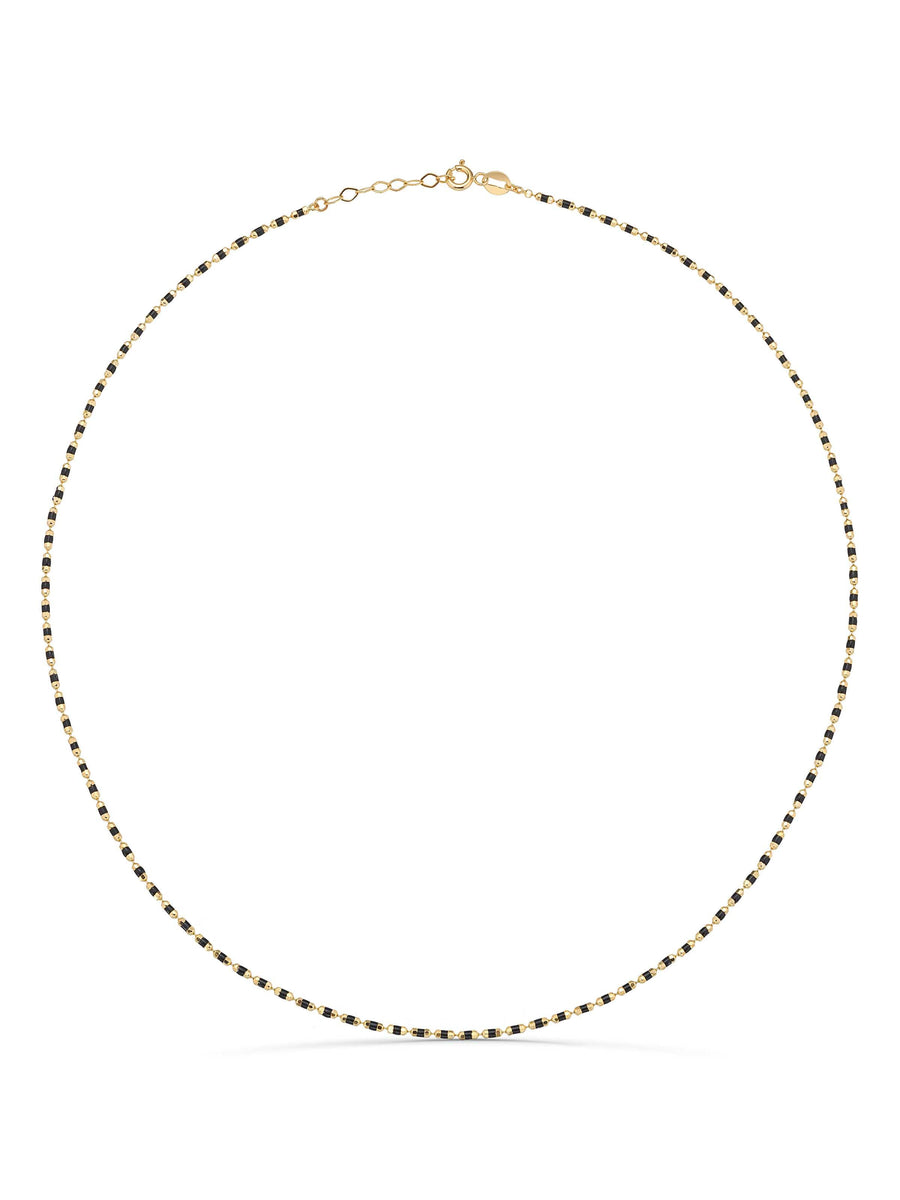Black Enamel Necklace in 14K Gold