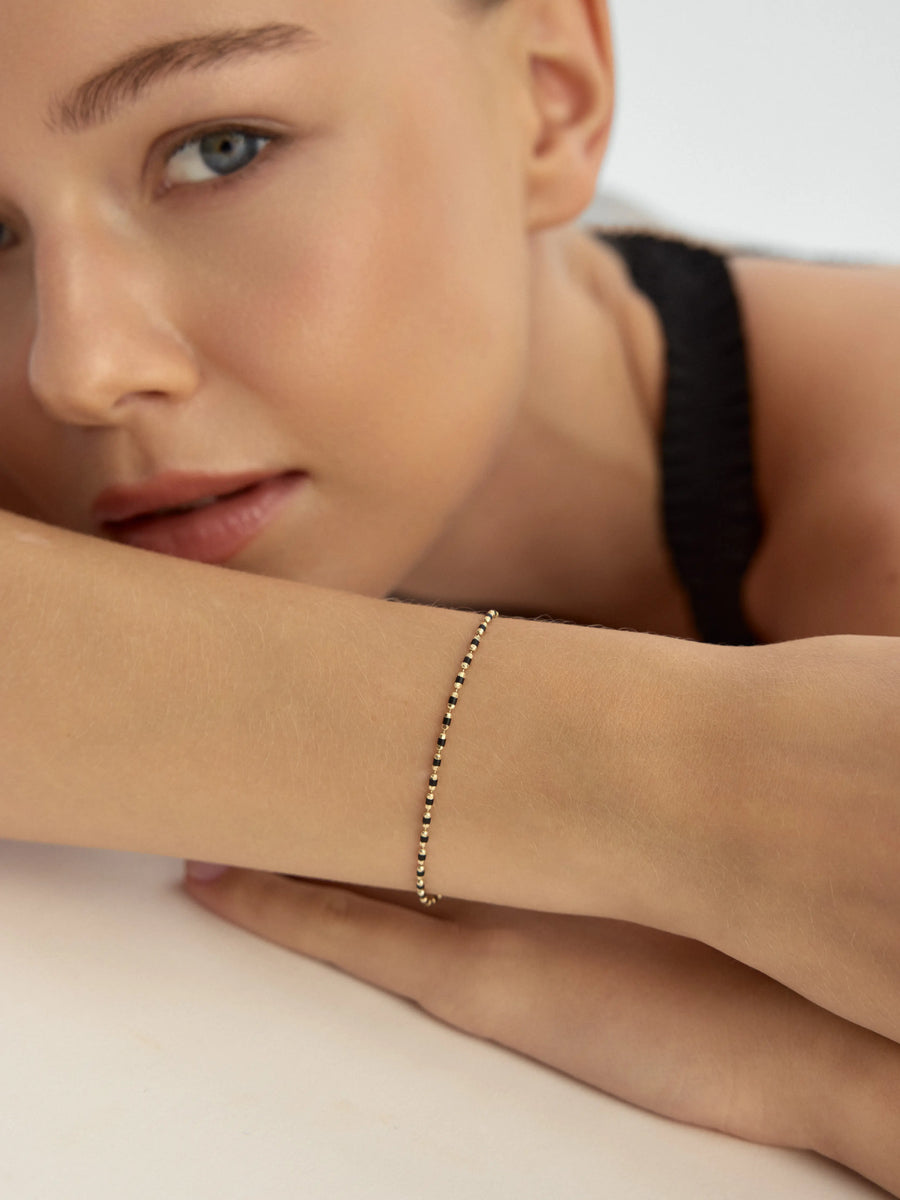Black Enamel Chain Form Bracelet in 14K Gold