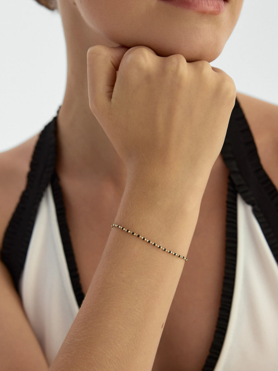 Black Enamel Chain Form Bracelet in 14K Gold