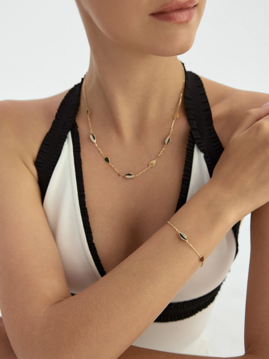 Black Enamel Drop Bracelet in 14K Gold