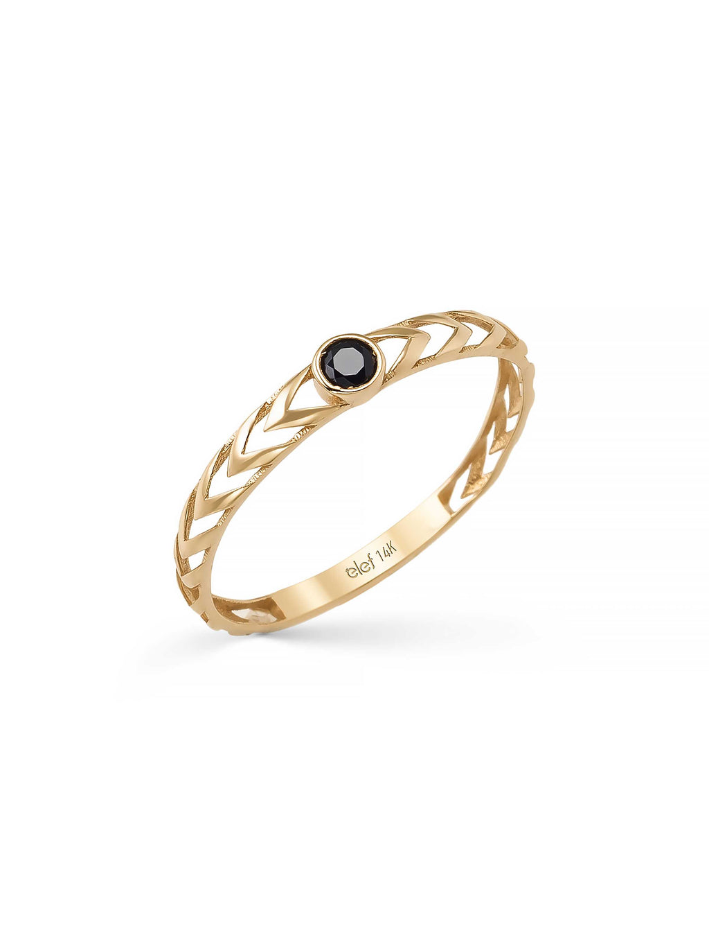 Black Stone Chevron Patterned Ring in 14K Gold by Elef Jewelry